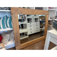 Custom Hand-Made Mother of Pearl inlay Aged Teak Wood Frame Mirror by Andrianna