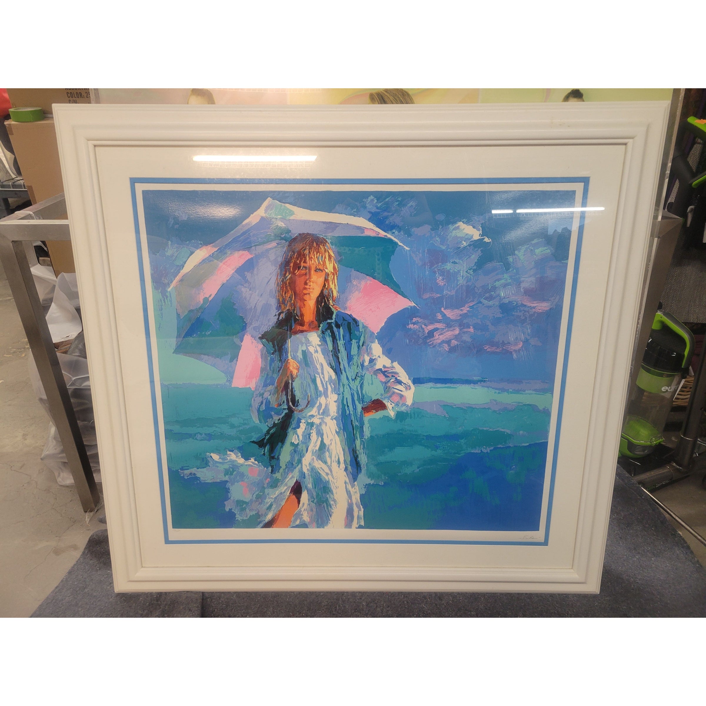 'El Parasol' L.E. Lithograph by Nicola Simbari in White Frame