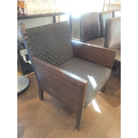 Dark Wood Angular Chair w/ Black Mesh Back - colletteconsignment.com