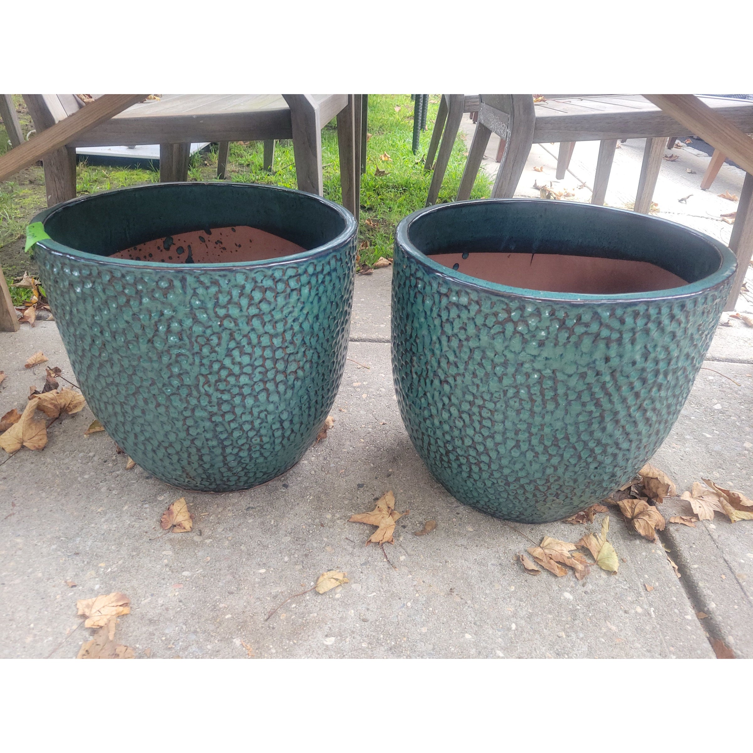 Teal Dimpled Ceramic Outdoor Planter