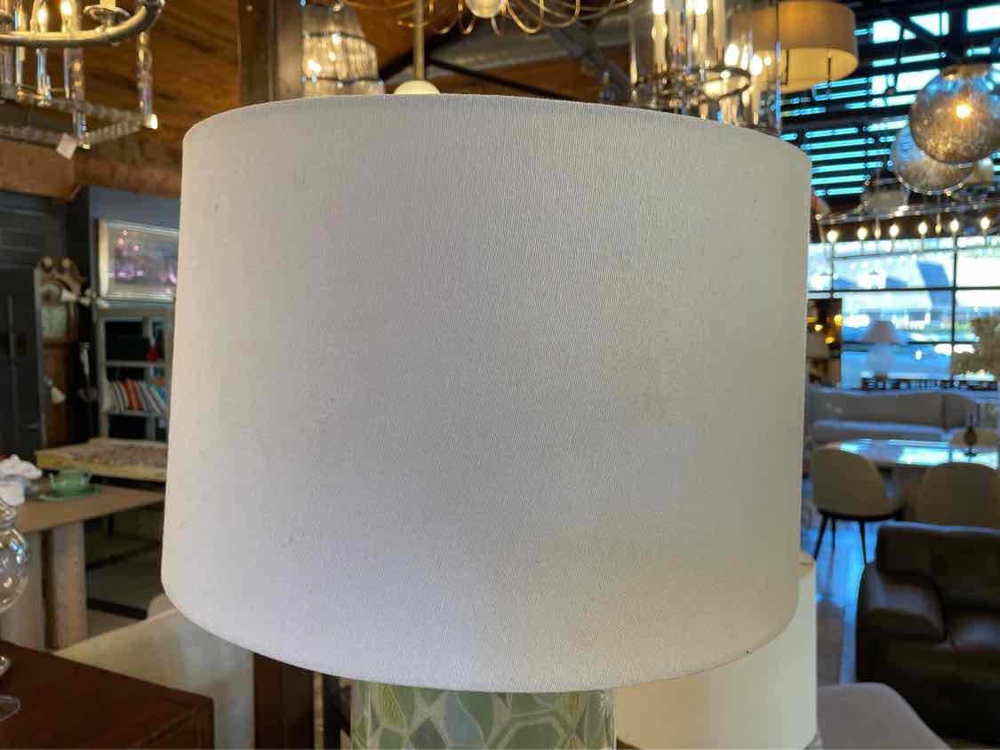 PAIR of Garden Theme Green Metallic Glass Table Lamps w/ Shades