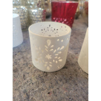 Pair of White Snowflake Votive Candle Holders