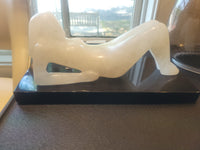 'Relaxing Girl' White Alabaster Sculpture on Marble Base by Robert L. Hooke