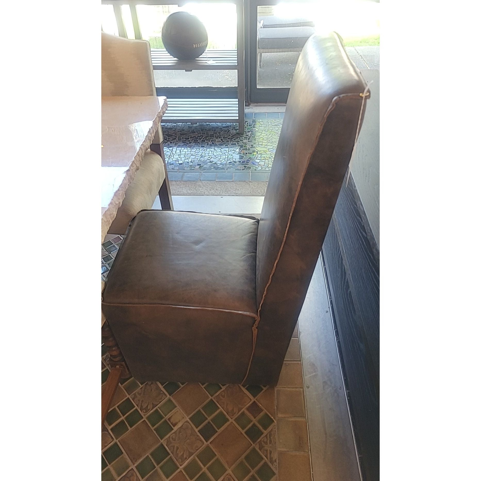PAIR of Distressed Leather Dinning Chairs by ABC