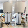 PAIR of Ribbed Glass Table Lamps w/ White Shades
