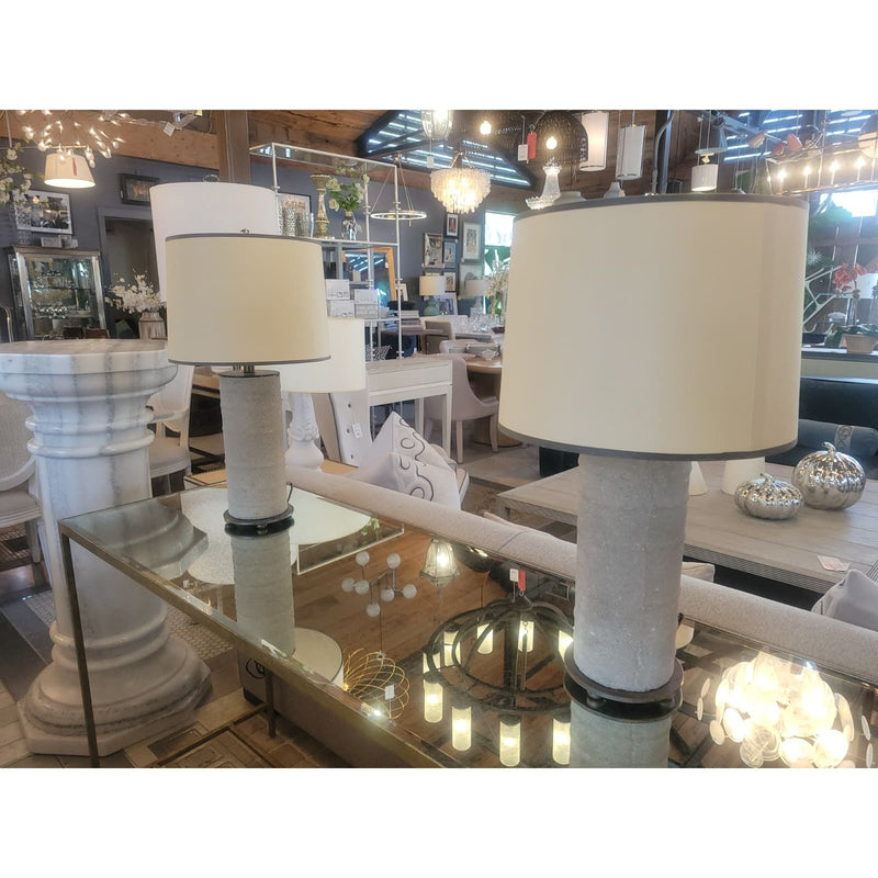 Pair of Cement Table Lamps w/ Shades - colletteconsignment.com