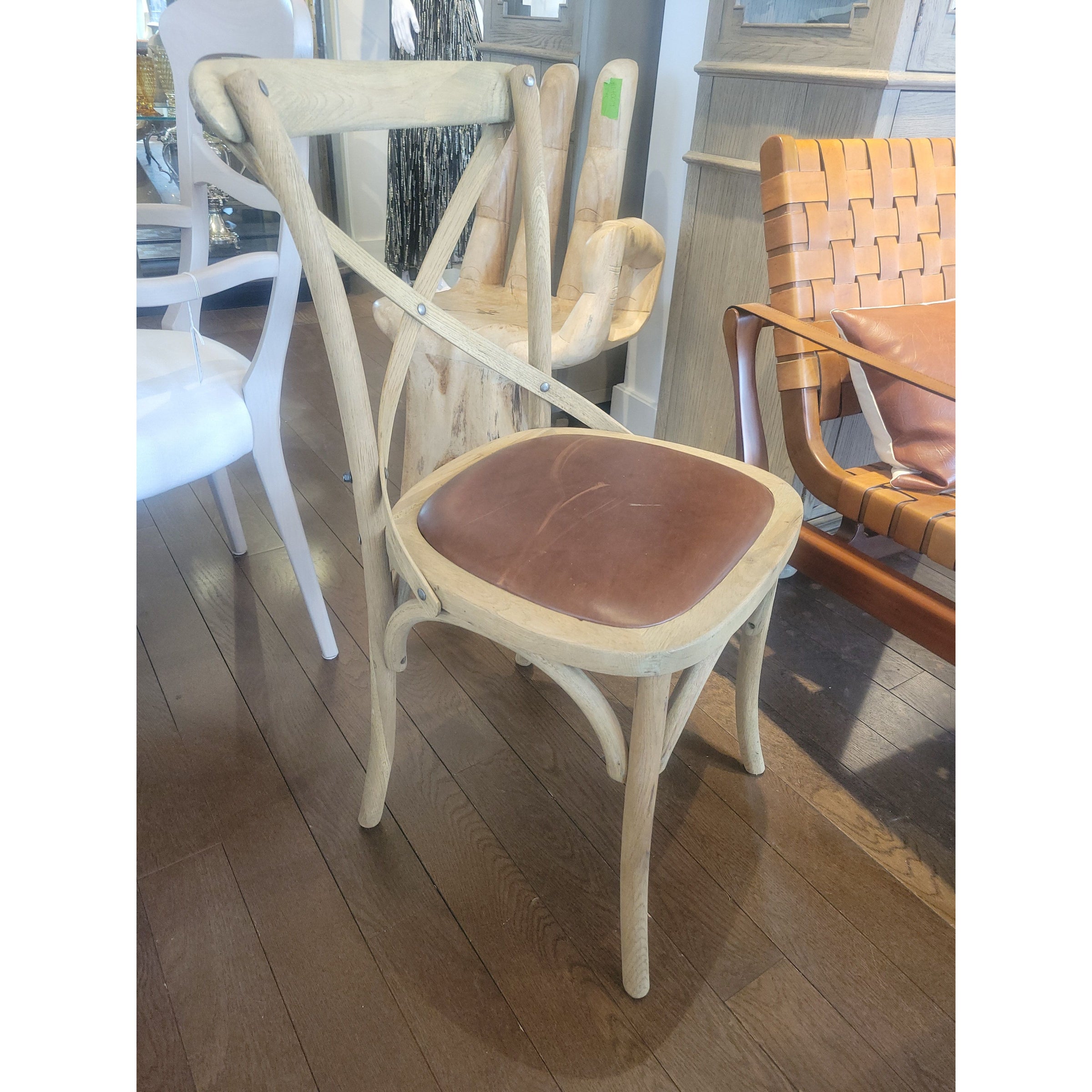 Madeleine X-Back Oak Chair w/ Leather Seat by RH