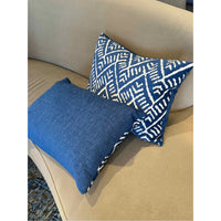 Pair of Blue & White Velvet Lumbar Pillows w/ IKAT Pattern