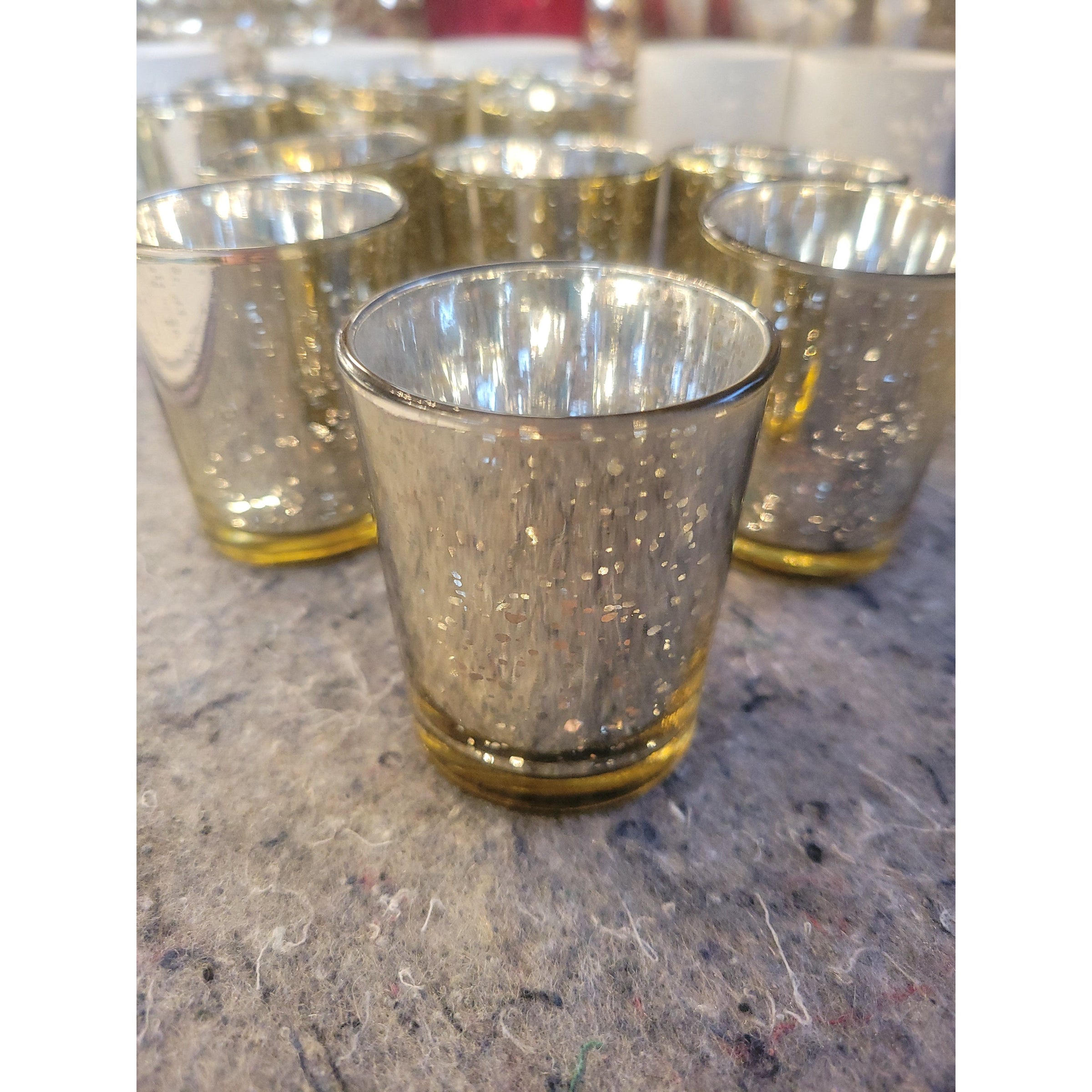 Set of 6 Gold Mercury Glass Votive Candle Holders