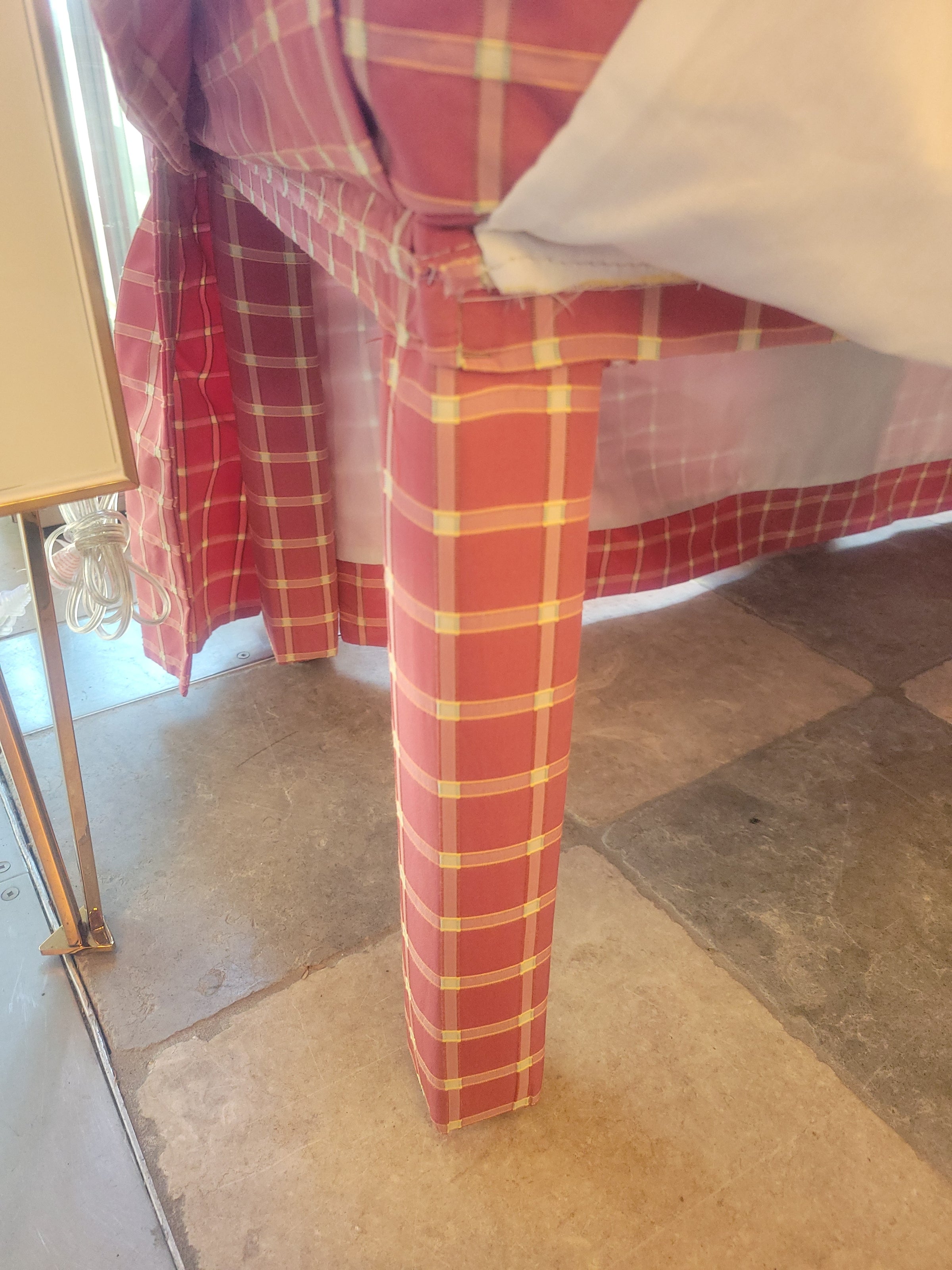 Custom Pink Gingham Silk Skirted Bench