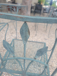 SET of 5-ft Green Iron Glass Top Dining Table, 4 Side Chairs, 2 Arm Chairs