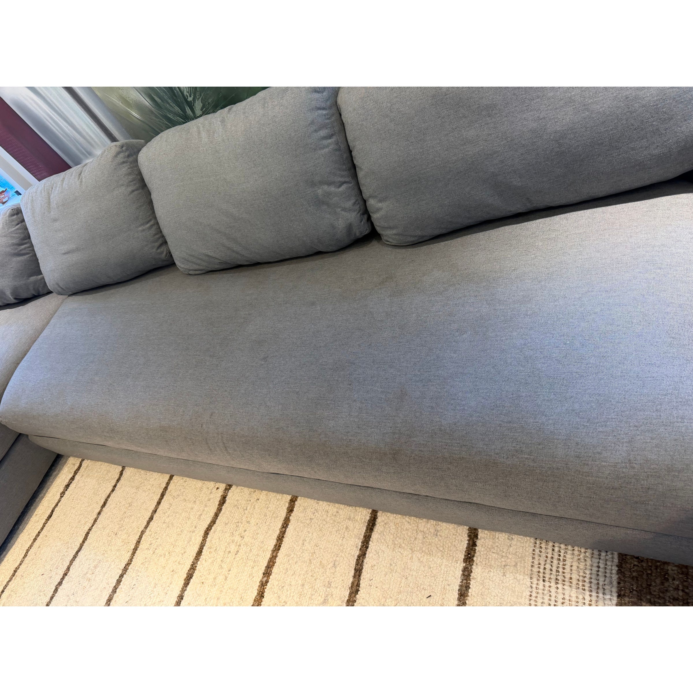 Custom Blue Perf. Linen Left Chaise Sectional (AS IS)