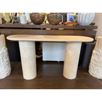 Wyld Blue Tall Skinny Marble Oval Console (AS IS) - colletteconsignment.com
