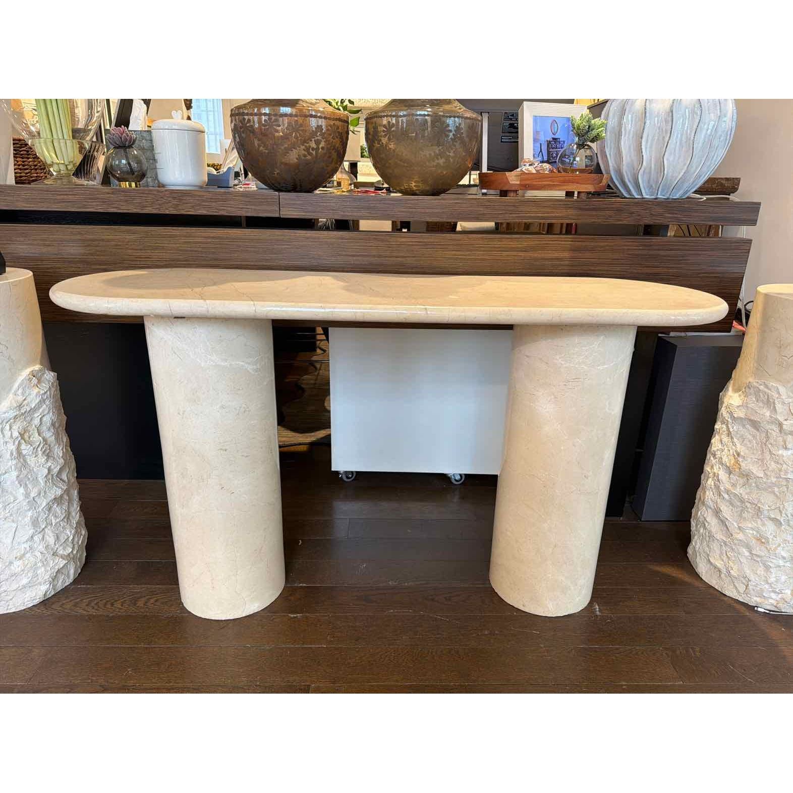 Wyld Blue Tall Skinny Marble Oval Console (AS IS) - colletteconsignment.com
