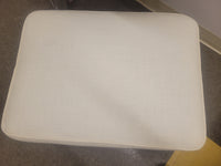Rectangular Beige Fabric Ottoman w/ Turned Wood Feet on Casters