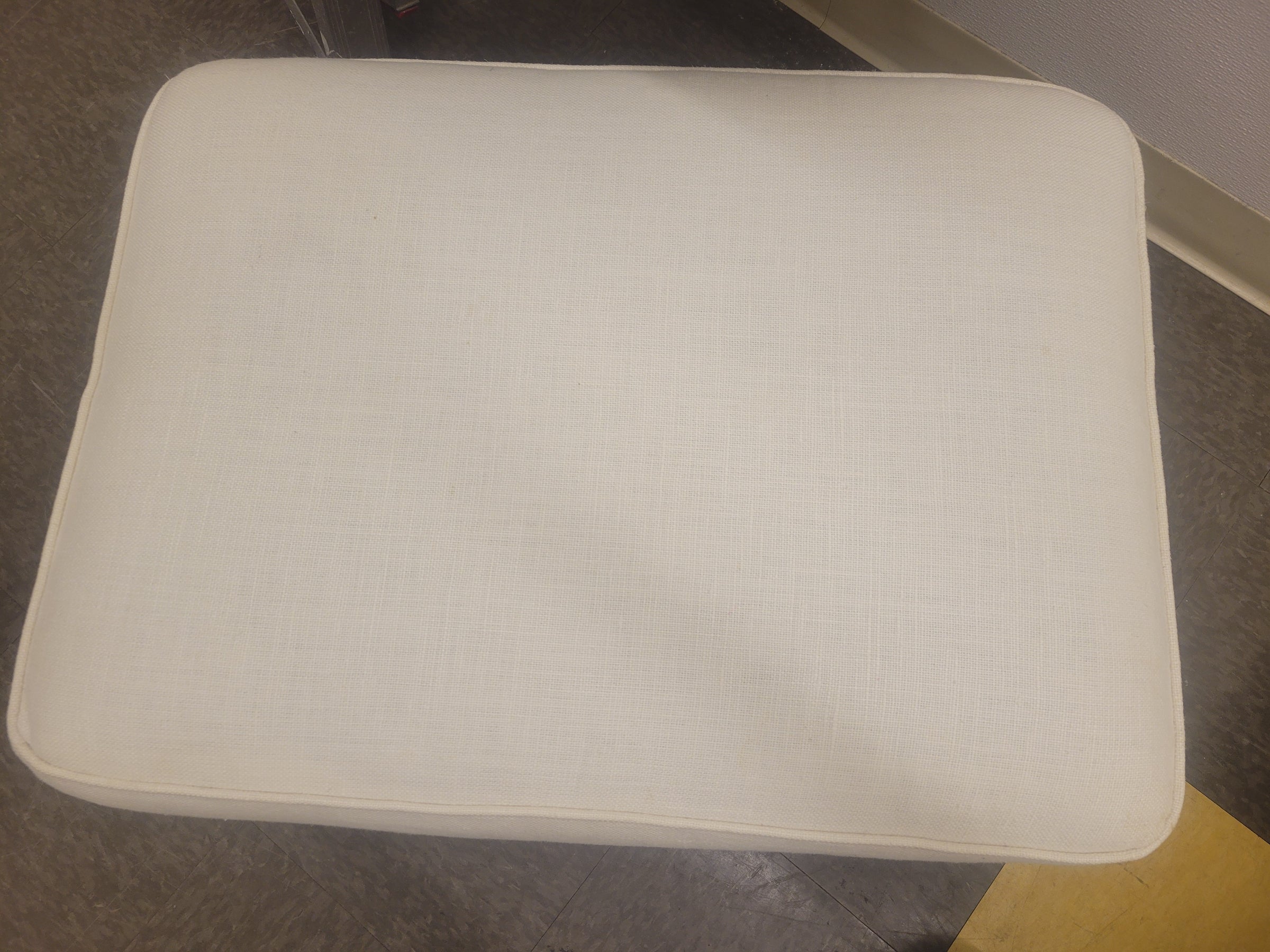 Rectangular Beige Fabric Ottoman w/ Turned Wood Feet on Casters