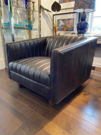 PAIR of Wallace Brown Leather Upholstered Lounge Chairs by Gus (AS IS)