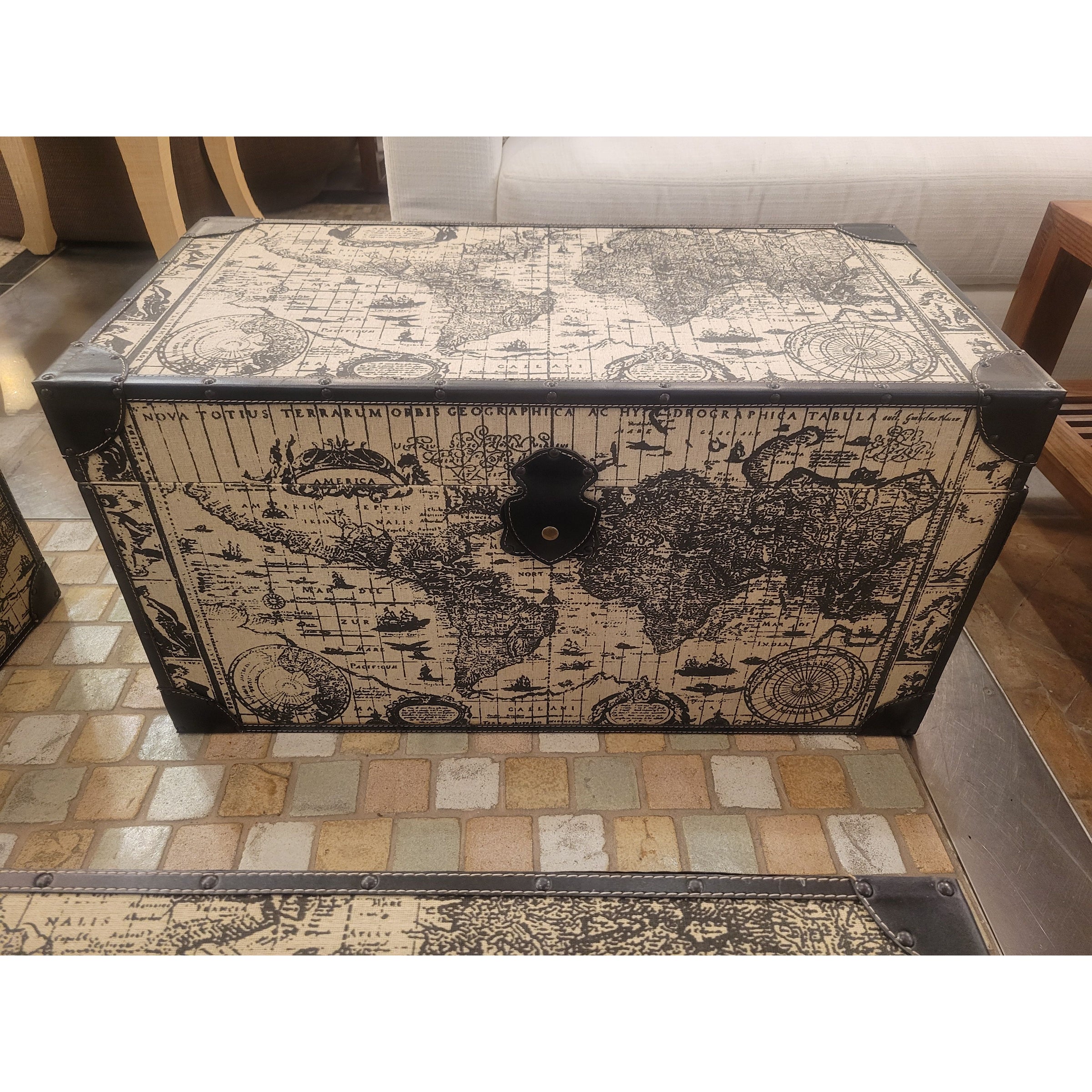 SET of 3 Decorative World Map Themed Nesting Storage Trunks