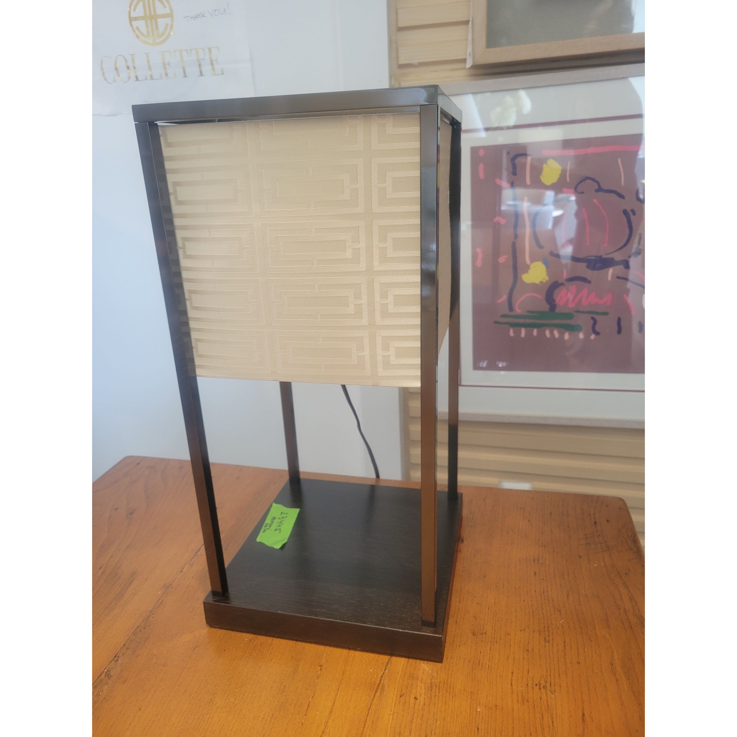 Diogene Black Oak & Nickel Table Lantern w/ Shade by Armani Casa - colletteconsignment.com