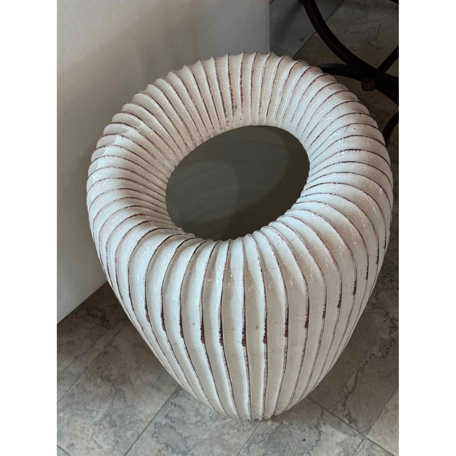 Tall White Ceramic Planter by Global Views - colletteconsignment.com