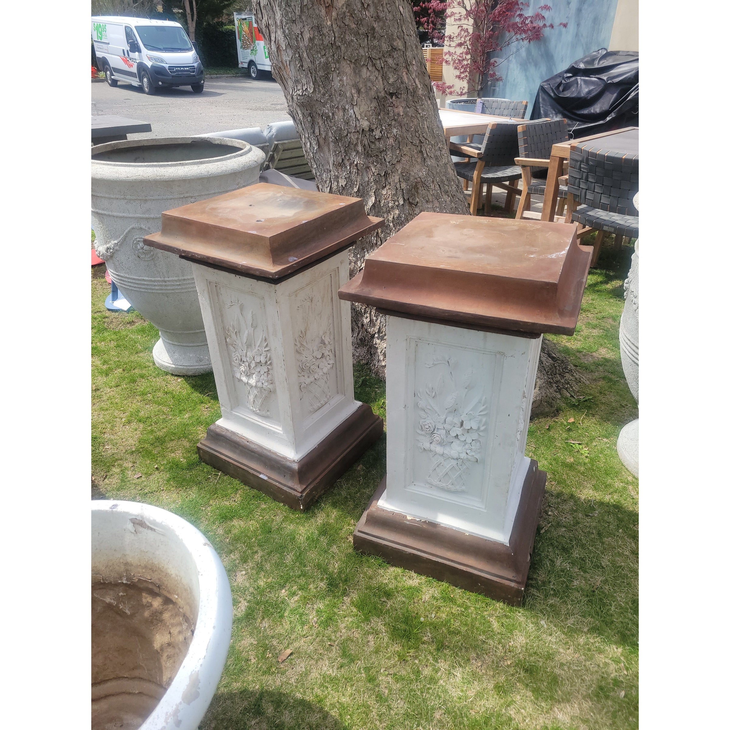 PAIR of Ornate Fiberglass Square Pedestals