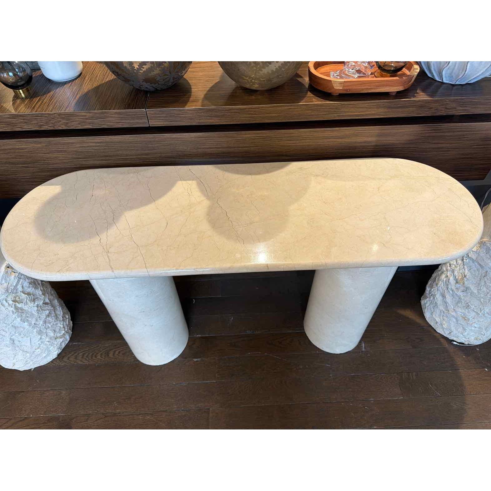 Wyld Blue Tall Skinny Marble Oval Console (AS IS) - colletteconsignment.com