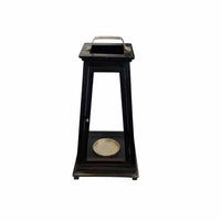 Dark Wood & Glass Lantern w/ Metal Handle