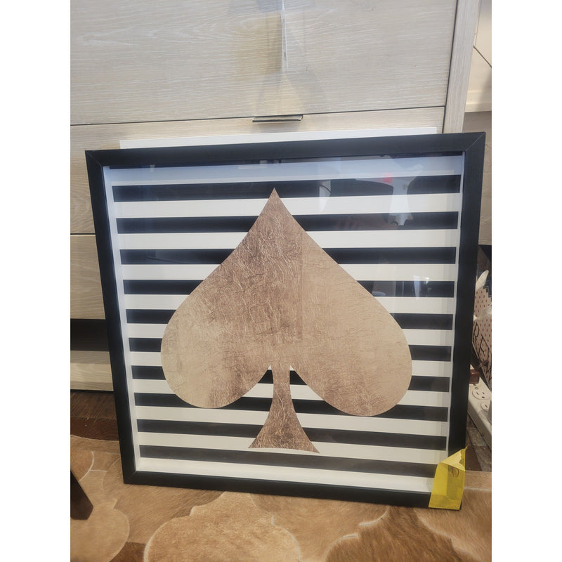Gold Foil Spade Graphic Print on Striped Background in Frame - colletteconsignment.com