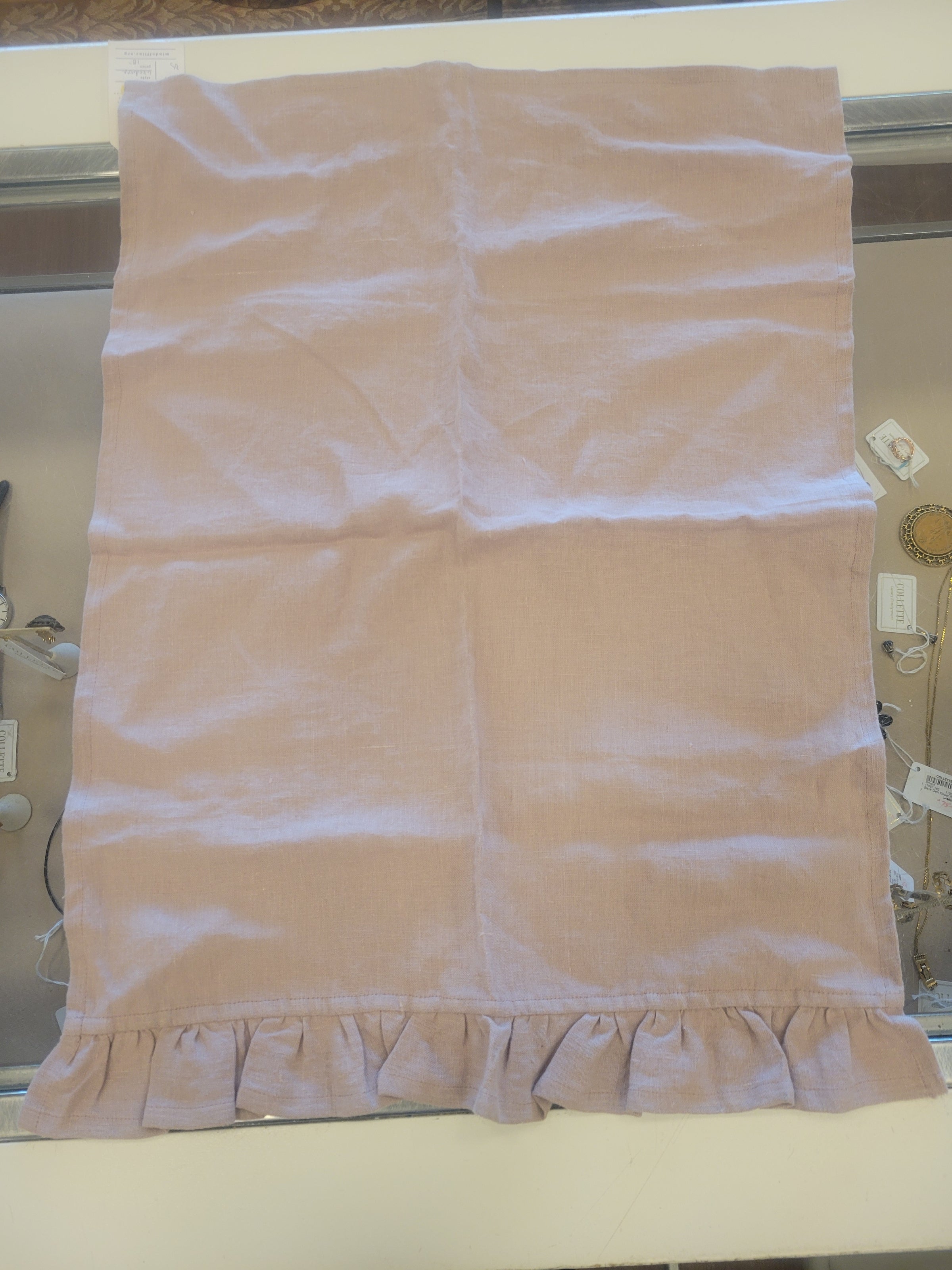 Mauve Linen Ruffled Tea Towel