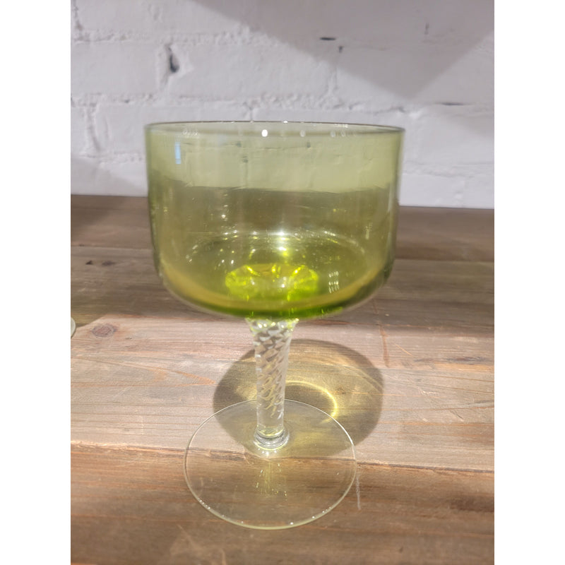 SET of Vintage Green Glass Drink Pitcher & 6 Glasses by Sasaki