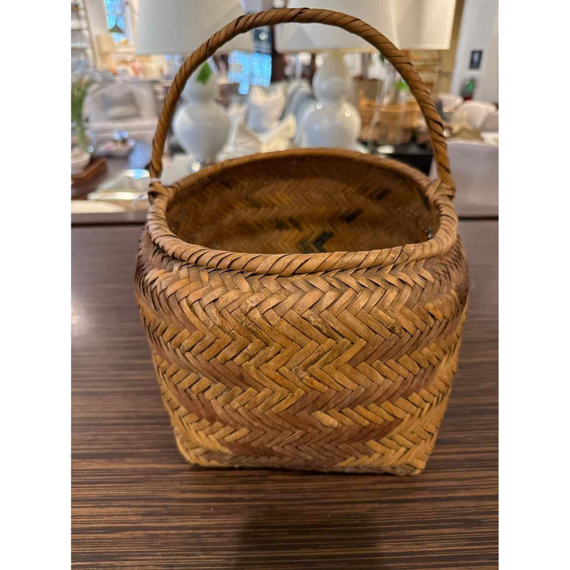 Antique Choctaw River Handwoven Cane  Basket, Mississippi, 13"L x10"W x12"H