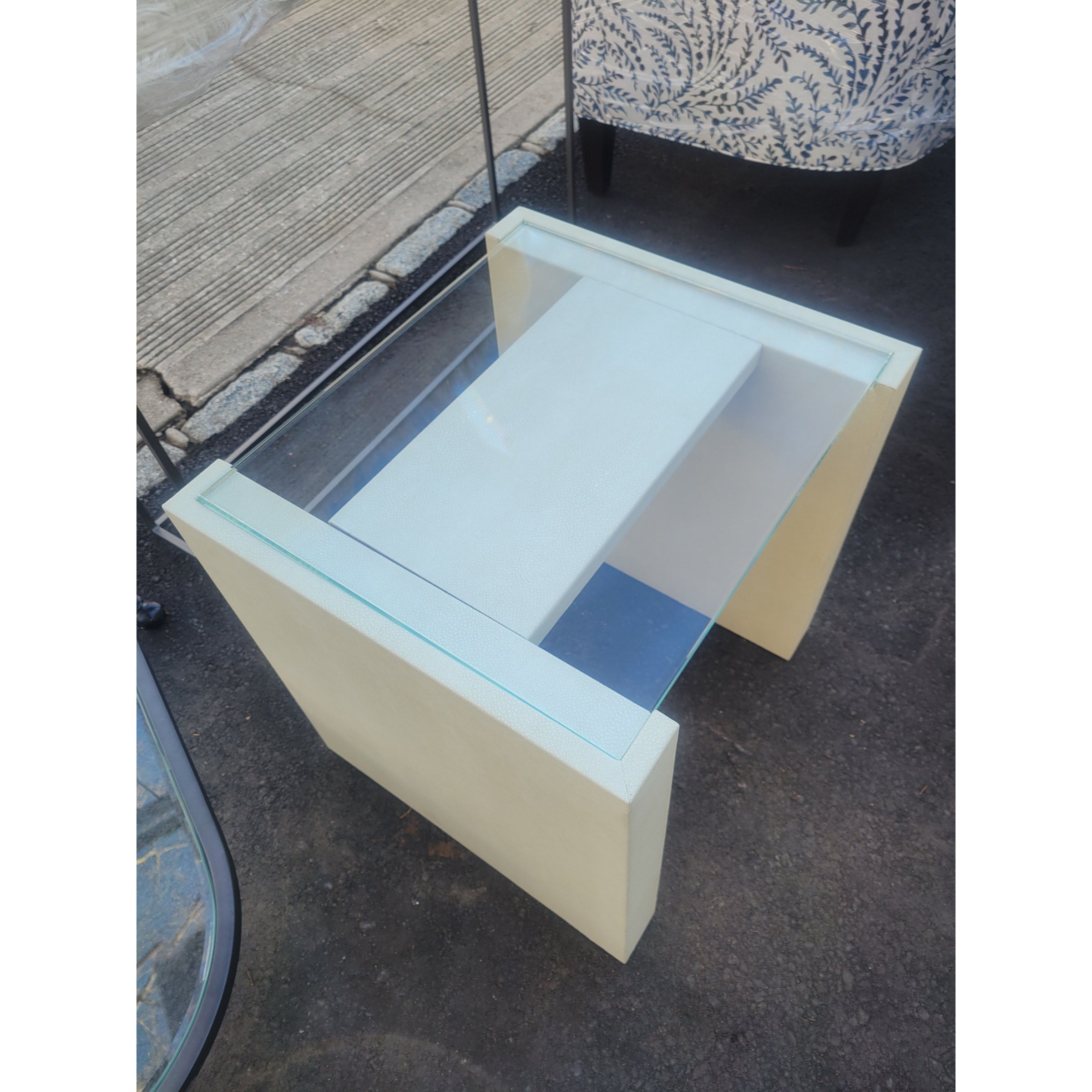 Shagreen Side Table w/ Glass Top