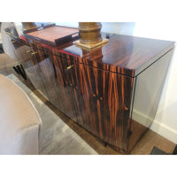 Custom Polished Macassar Ebony Bowed Front Buffet w/ Bronze Pulls - colletteconsignment.com