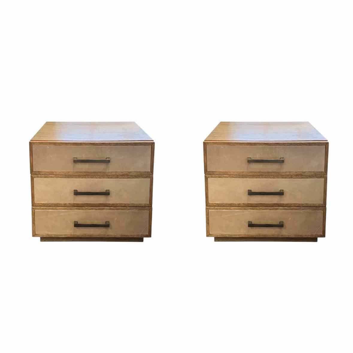 PAIR of Leather & Wood Night Stands by Brownstone
