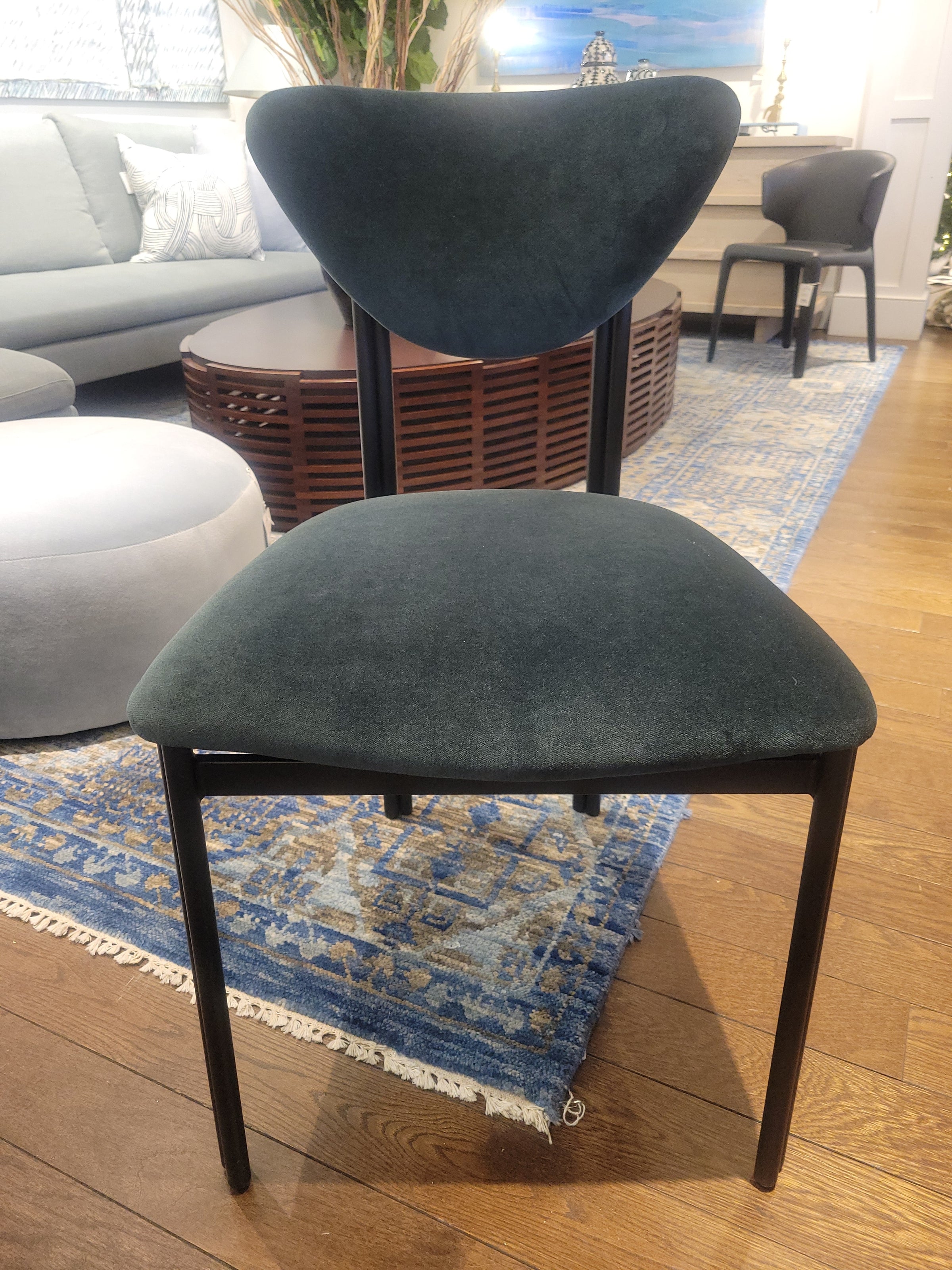 Custom Dark Green Performance Velvet Chairs w/ Black Steel Legs
