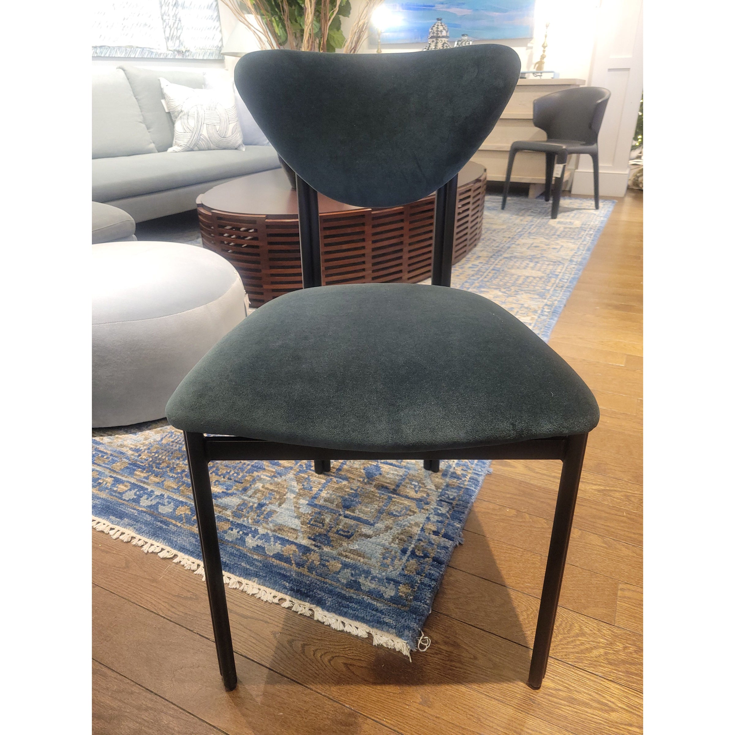 PAIR of Custom Dark Green Performance Velvet Chairs w/ Black Steel Legs