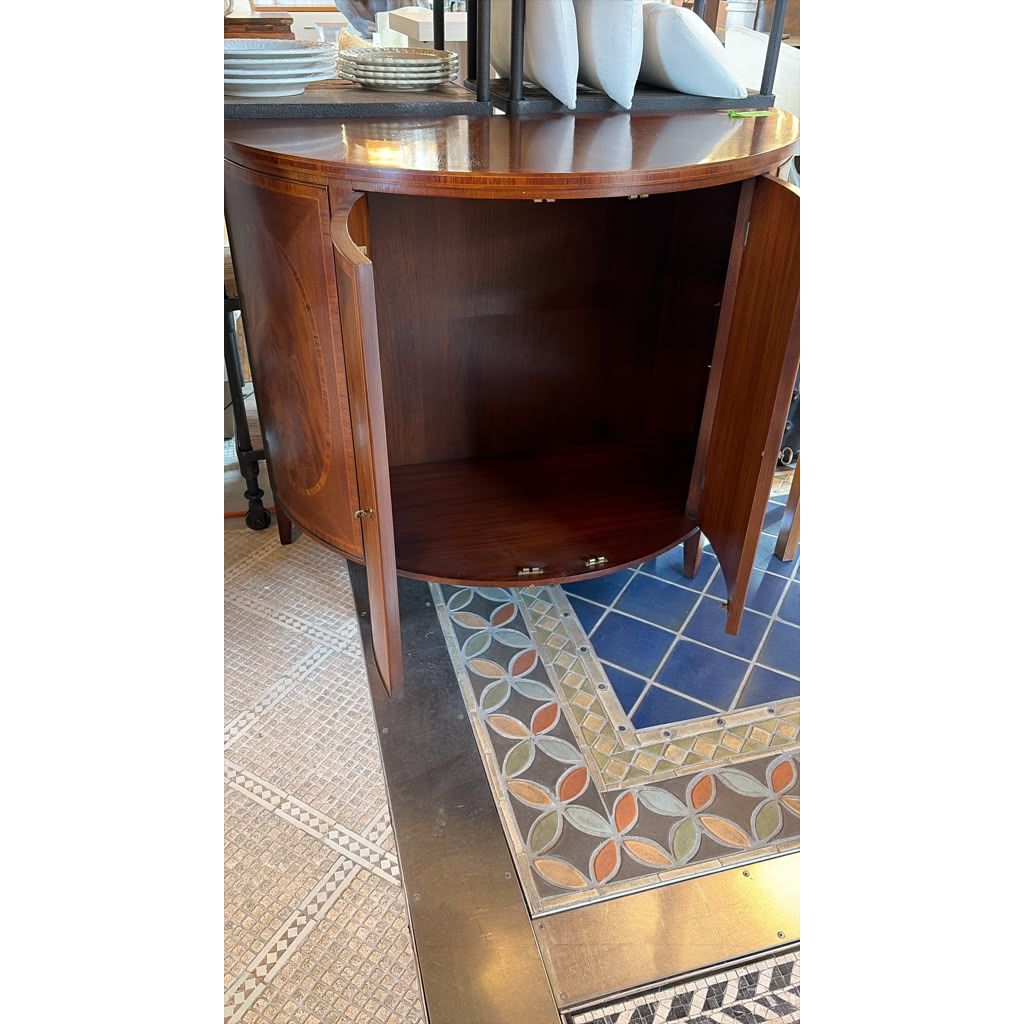 Antique Wooden Marquetry Demi-Lune Cabinet - colletteconsignment.com