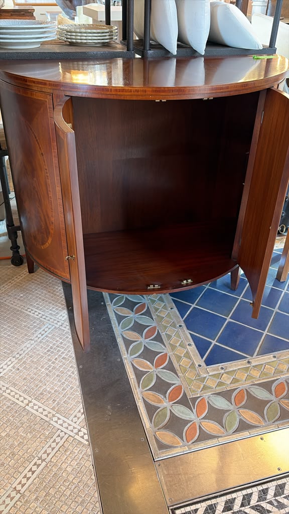 Antique Wooden Marquetry Demi-Lune Cabinet