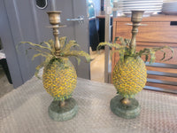 Pair of Tole Pineapple Candle Holders on Marble Bases