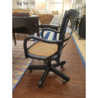 Black Birch Rolling Desk Chair w/ Rattan Seat & Metal Back by Arhaus (AS IS) - colletteconsignment.com