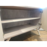 4-Door Bleached Walnut Credenza on Sculpted Legs Attrib. to Tony Ingrao (AS IS)
