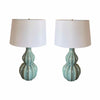 PAIR of Blue Ceramic Table Lamps w/ White Shades