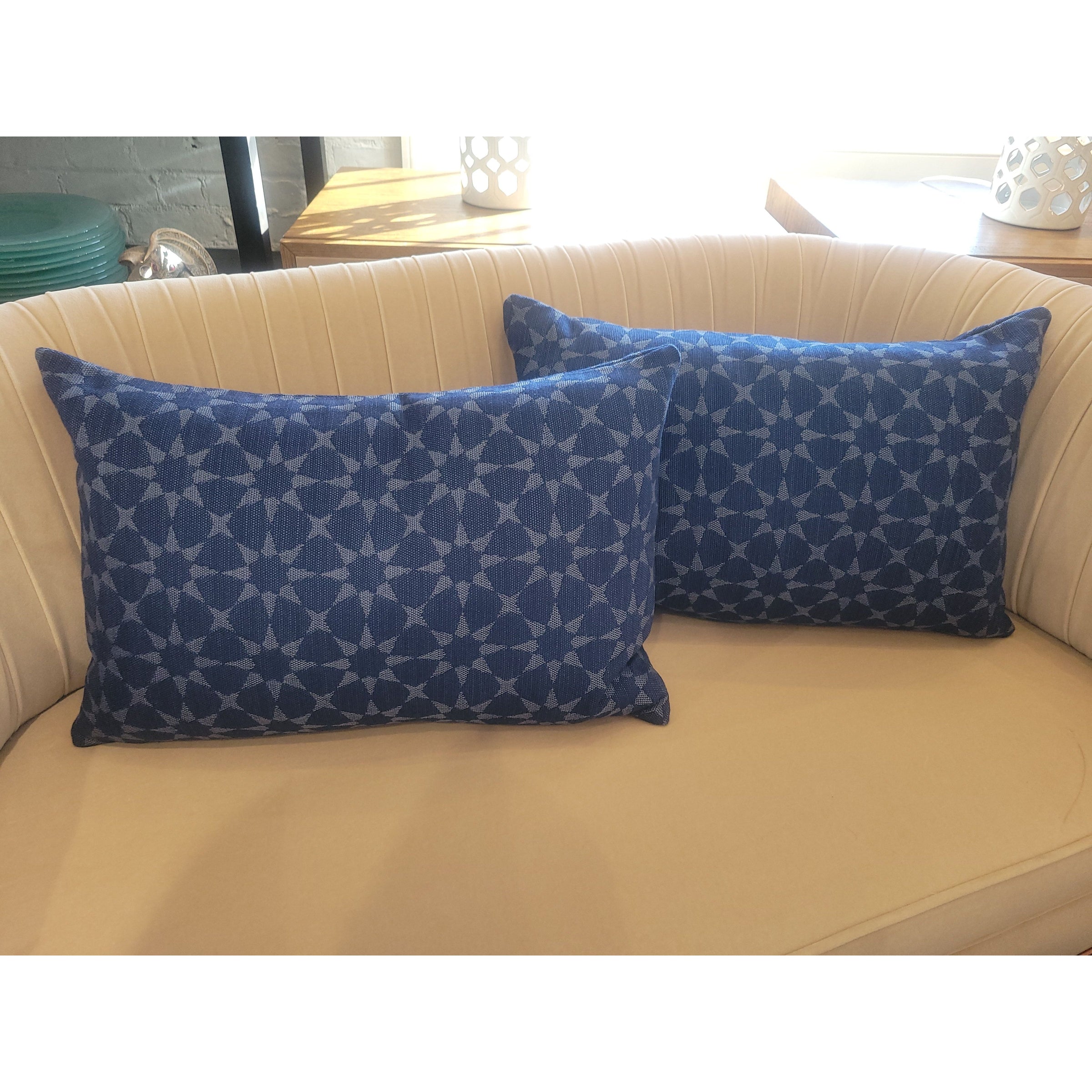 PAIR of Navy Stars Print Lumbar Pillows