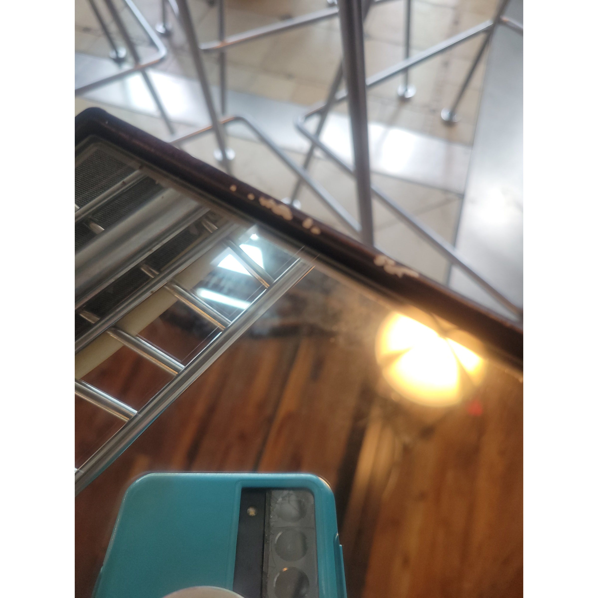 PAIR of Black Metal Nesting Tables w/ Mirror Glass Tops (AS IS)