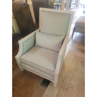 Custom High Back Blue Weave Arm Chair w/ White Wood Frame by Jack Fhillips