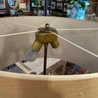 PAIR of XL White Plaster & Brass Table Lamps w/ Tan Shades (AS IS)