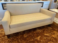 Custom Tan Chenille 2-Seat Sofa w/ Dark Wood Legs