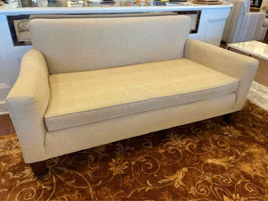 Custom Tan Chenille 2-Seat Sofa w/ Dark Wood Legs
