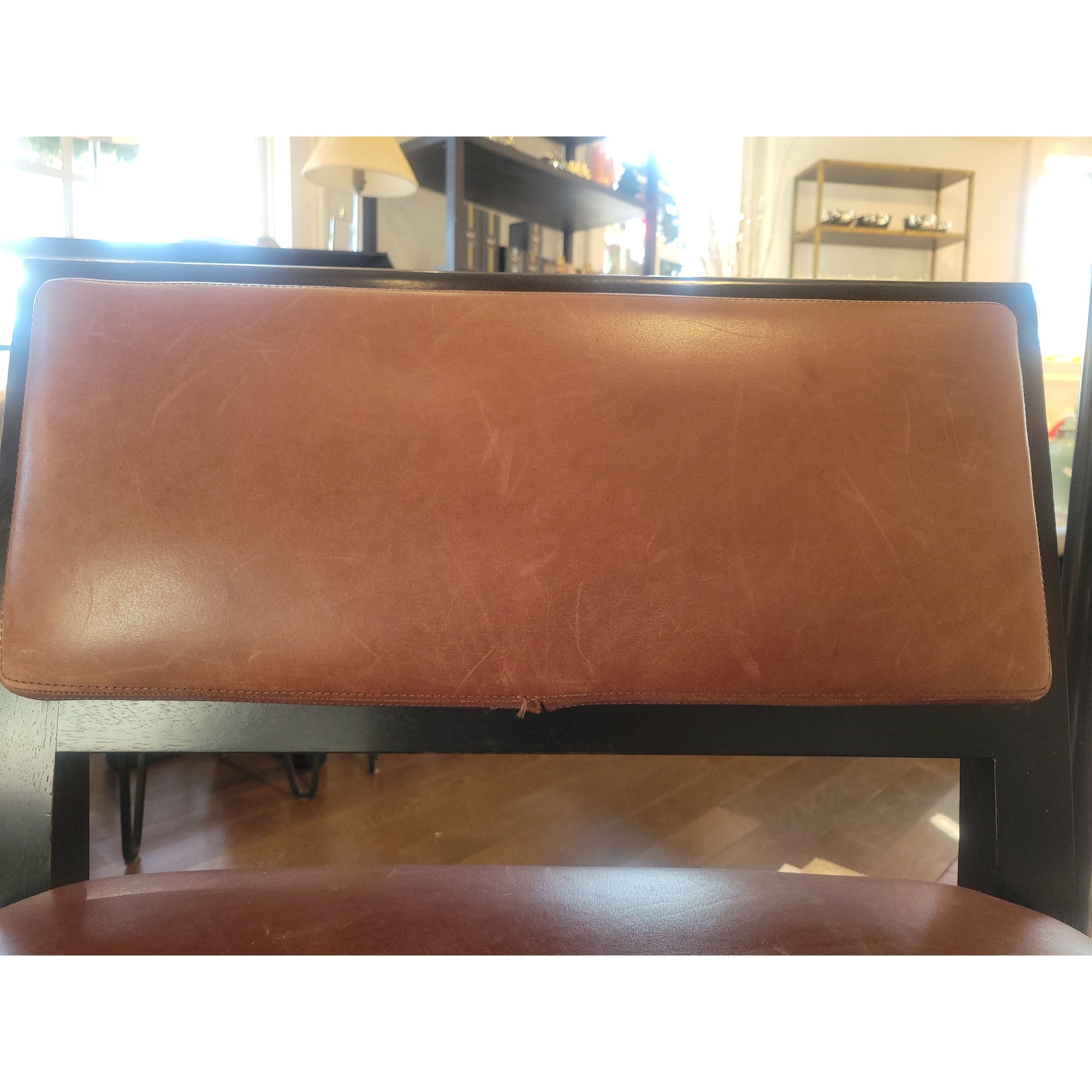 PAIR of Brown Leather & Dark Wood Chairs