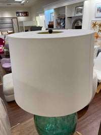 Green Glass Table Lamp on Acrylic Base w/ White Shade